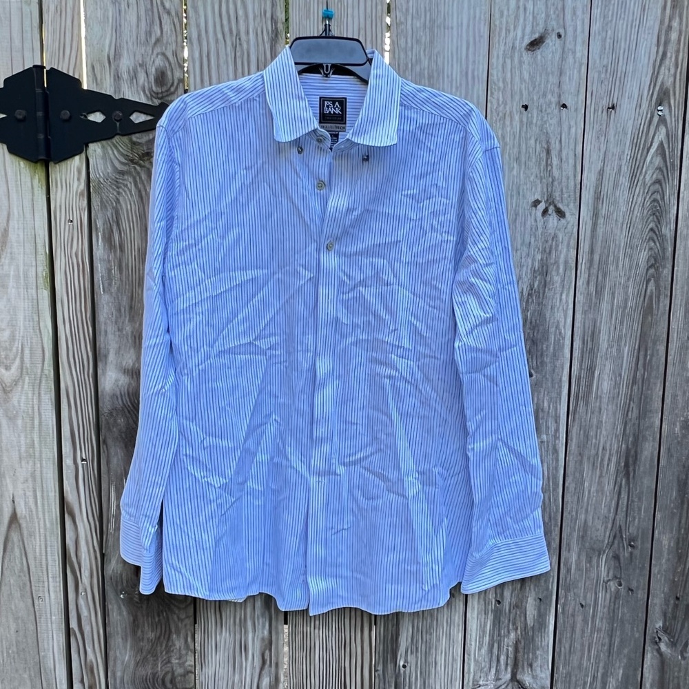 JOS A BANKS Travel Tech Linen Blend Striped Shirt Mens Large